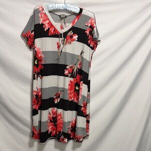 HEIMISH USA Floral and Striped V-Neck Tunic